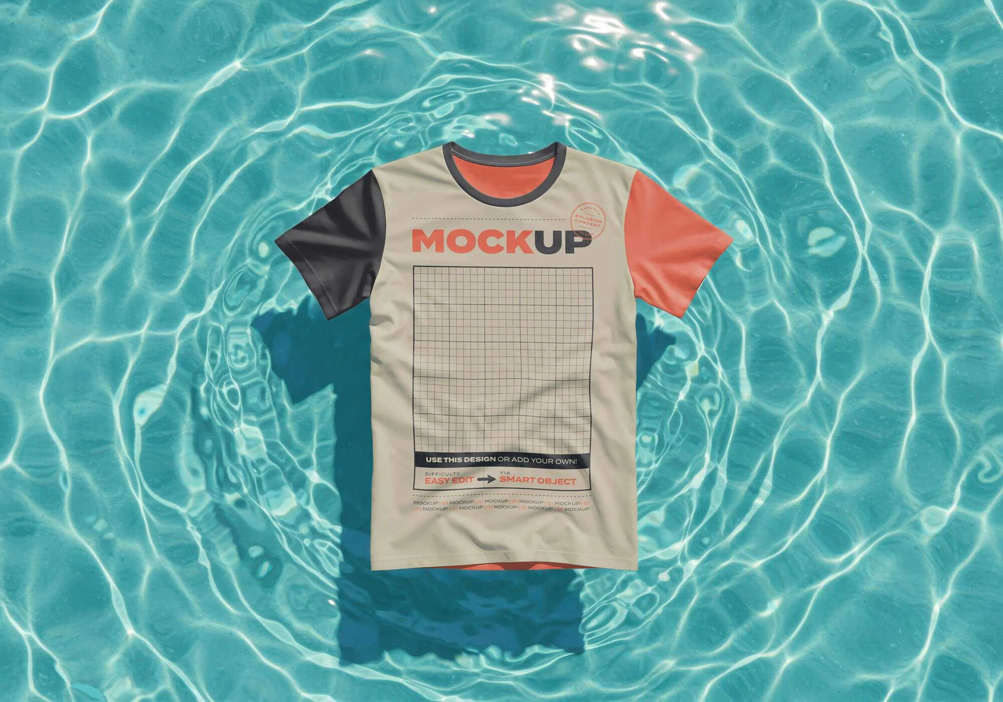 Free T-Shirt Mockup PSD Floating on Water - Realistic Pool Effect