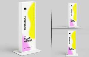 Free Tall Rectangle Acrylic Box Standee Mockups PSD set