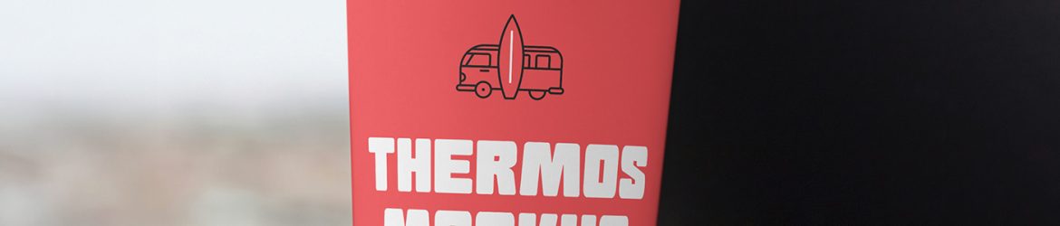 Free Thermos Mug PSD Mockup