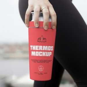 Free Thermos Mug PSD Mockup
