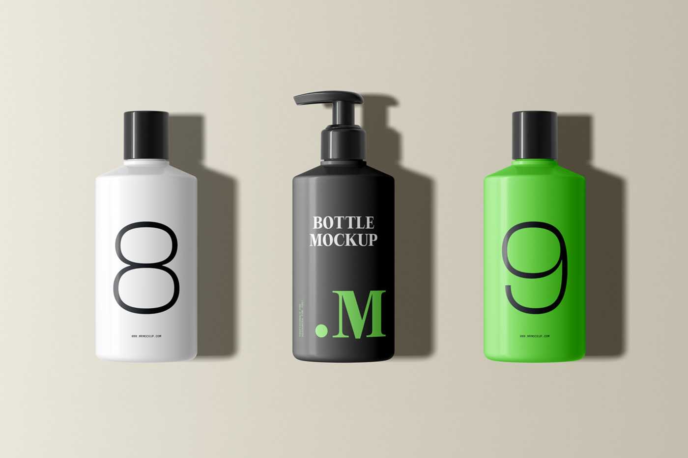 Free Three Big Bottle Mockups
