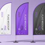 Free Three Convex Flags Mockup