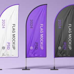 Free Three Convex Flags Mockup