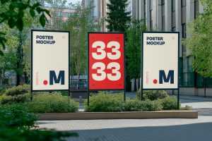 Free Three Posters in the Big City Mockup