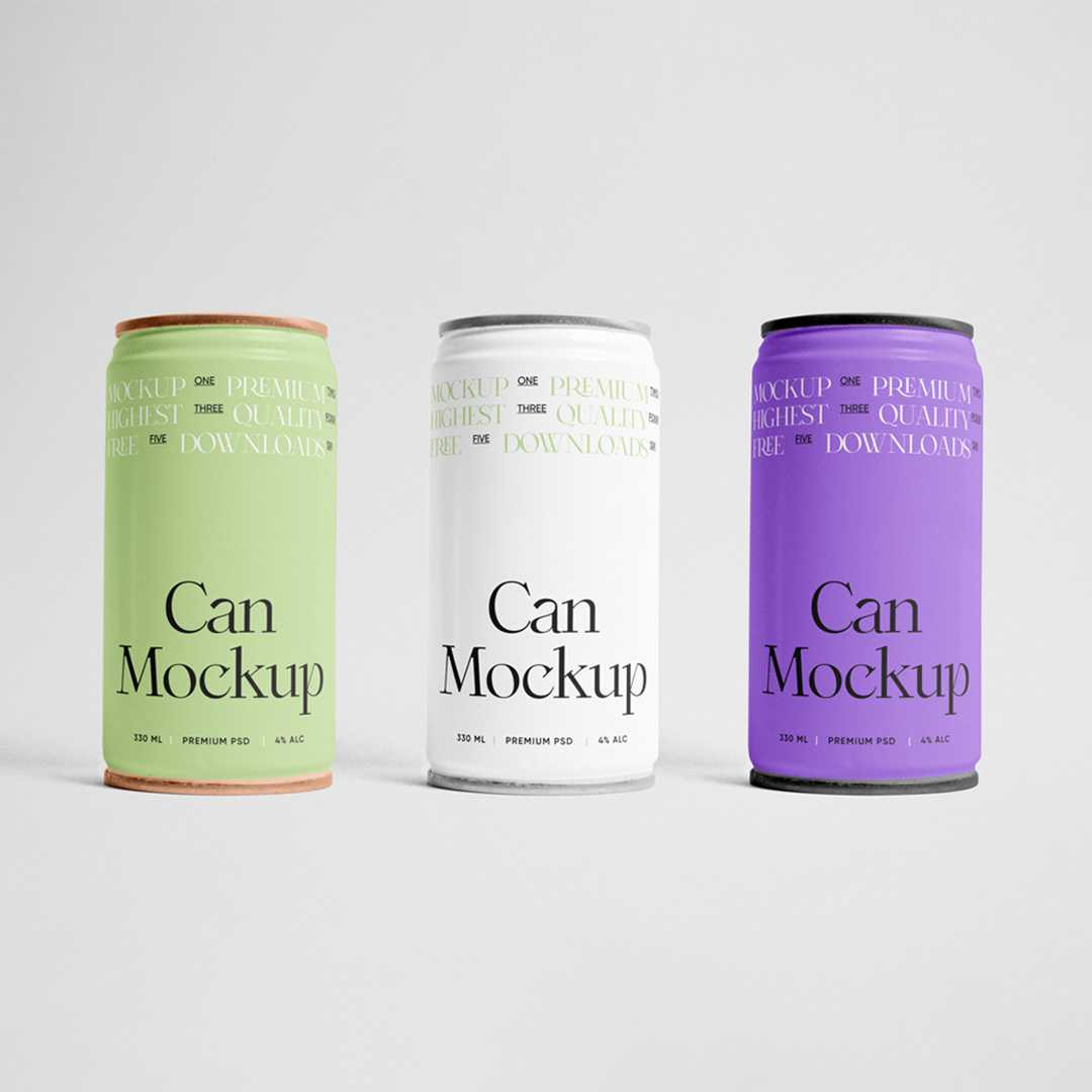 Free Three Small Metal Can Mockups