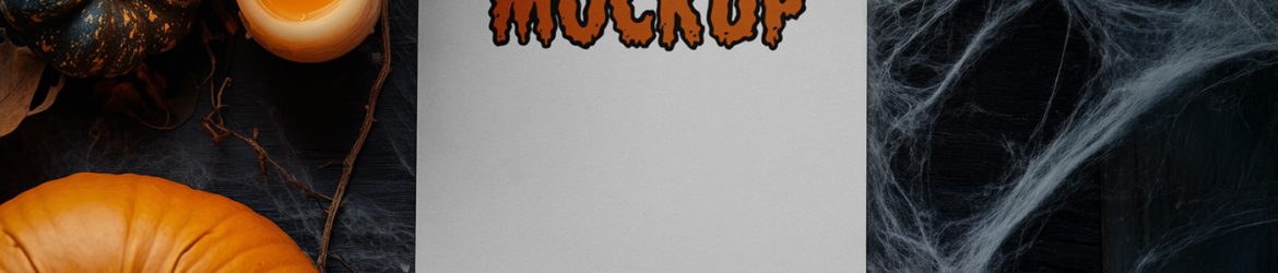 Free Top View Halloween A4 Card Mockup