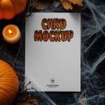 Free Top View Halloween A4 Card Mockup