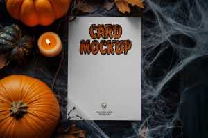 Free Top View Halloween A4 Card Mockup