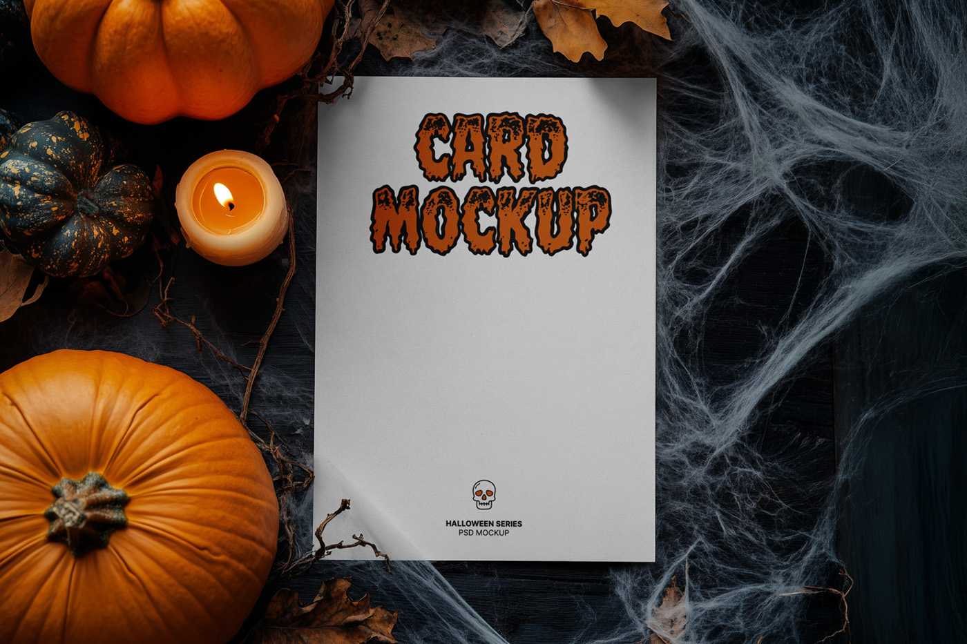 Free Top View Halloween A4 Card Mockup
