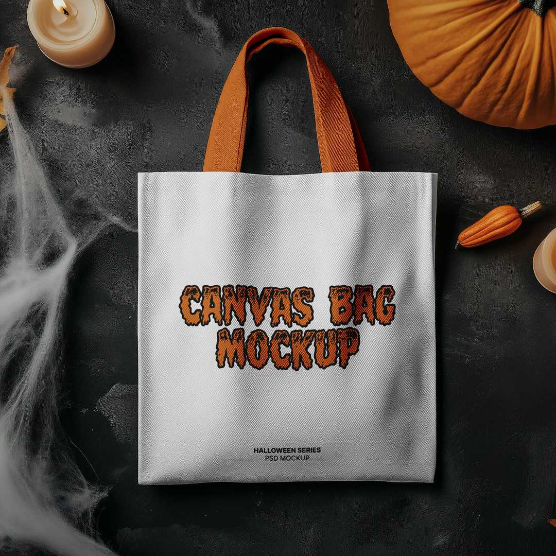 Free Top View Halloween Canvas Bag Mockup