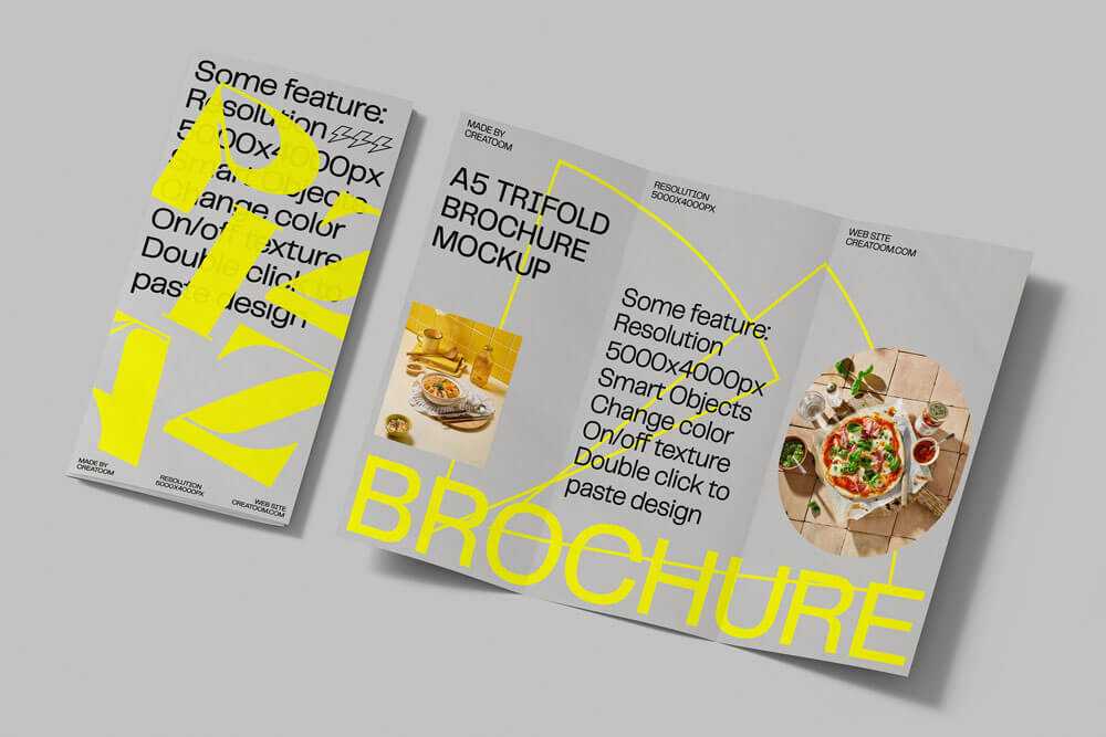 Free Top View Three Fold A4 Brochure Mockup PSD