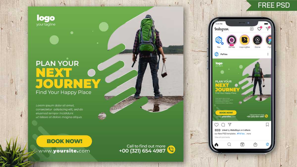 Free Tour Travel Agency Social Media Post Design PSD Template