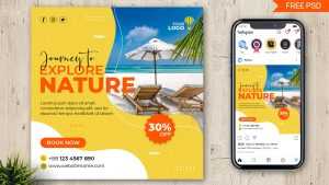 Free Travel Agency Social Media Post PSD Template