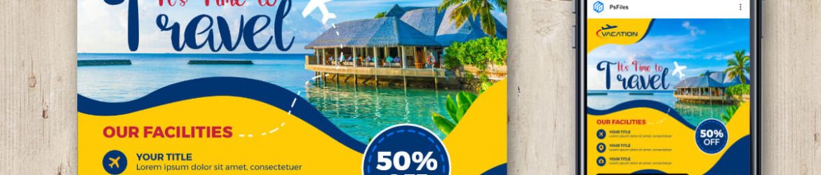 Free Travel Agency Social Media Promo Post Banner Design PSD Template