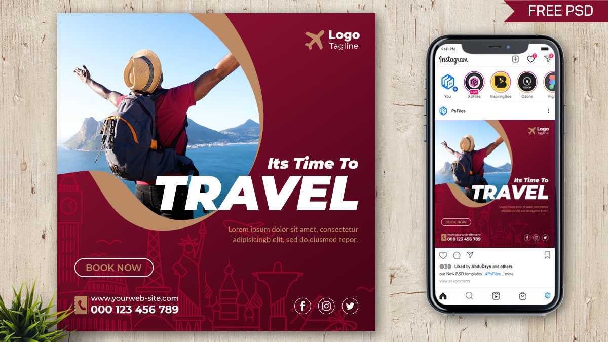 Free Travel Social Media Post Design PSD Template