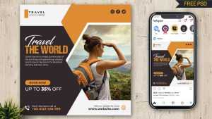 Free Travel the world Social Media Post Design PSD Template