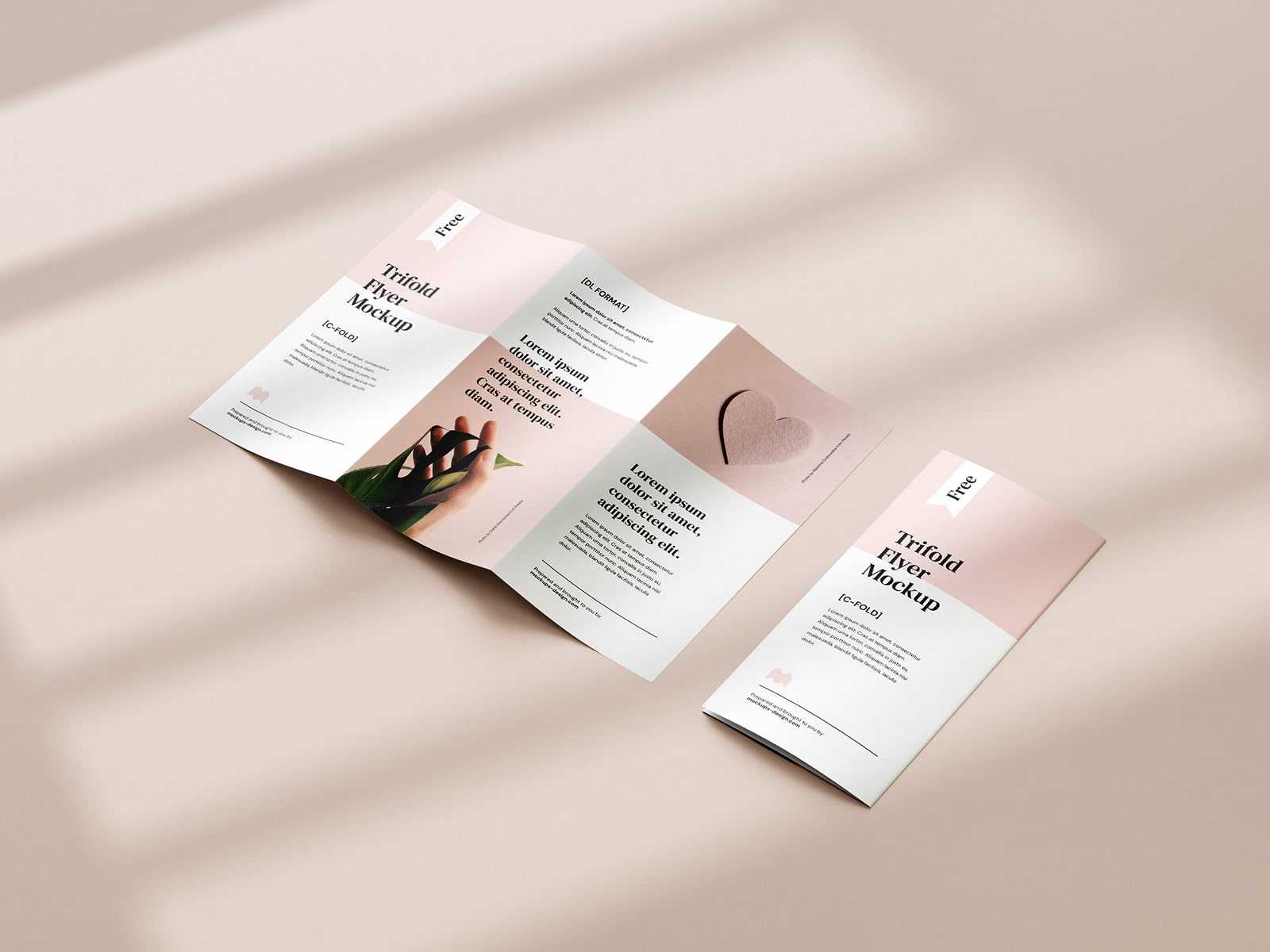 Free Tri-Fold DL Flyer Mockup PSD set with Shadow Overlay