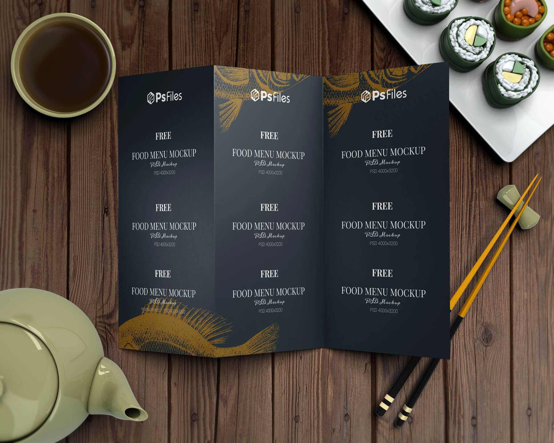 Free Tri-Fold Restaurant Food Menu Mockups 3 PSD Set PsFiles
