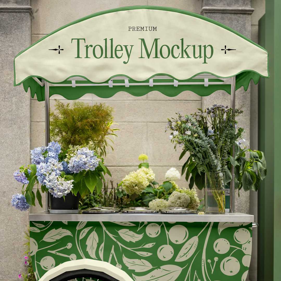 Free Trolley with Flowers Mockup