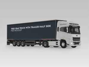 Free Truck with Trailer Half Side PSD Mockup