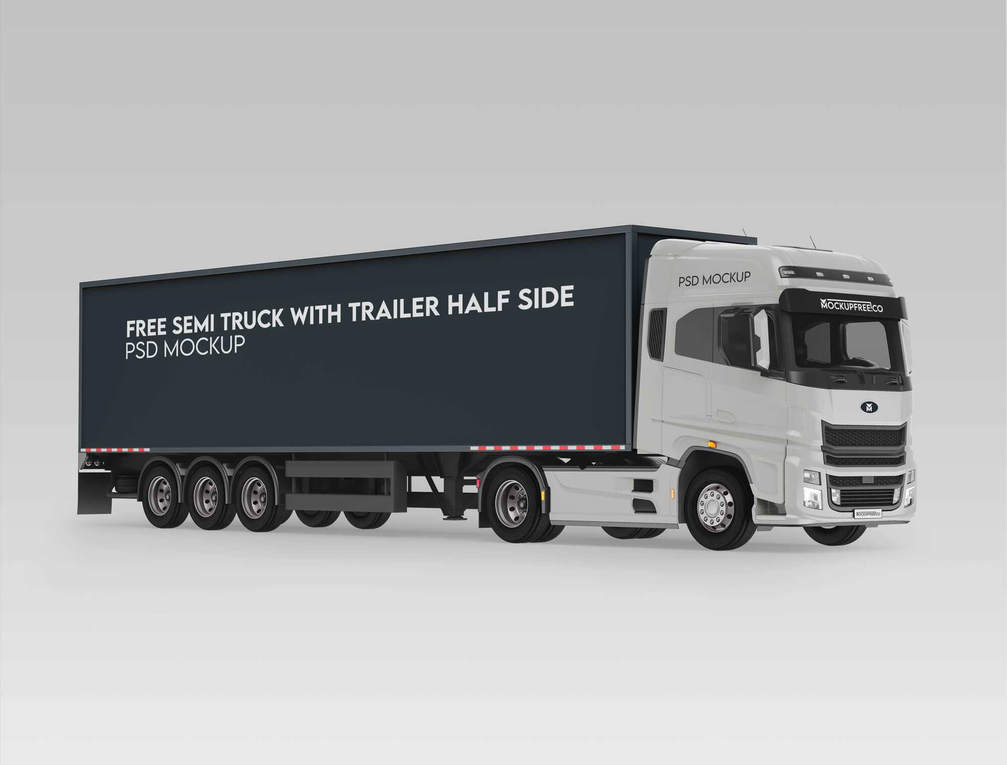 Free Truck with Trailer Half Side PSD Mockup