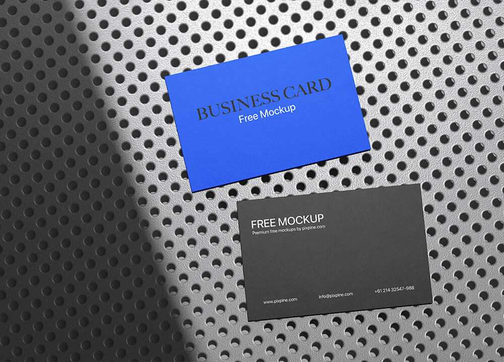 Free Two Business Card Mockup PSD on Metal Background