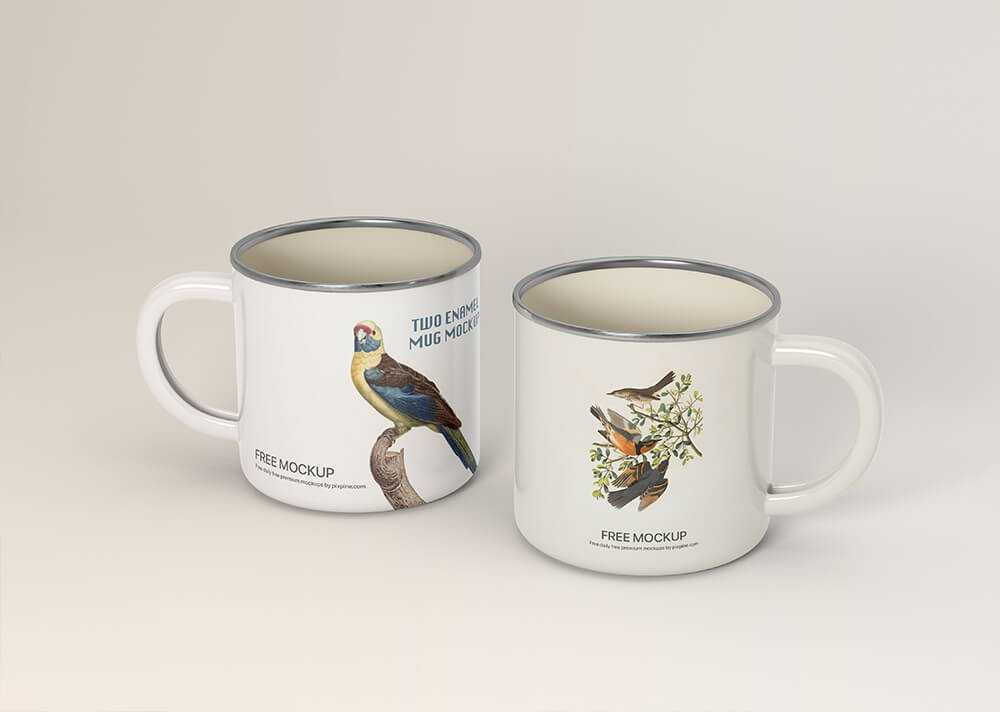 Free Two Enamel Mug Mockup PSD