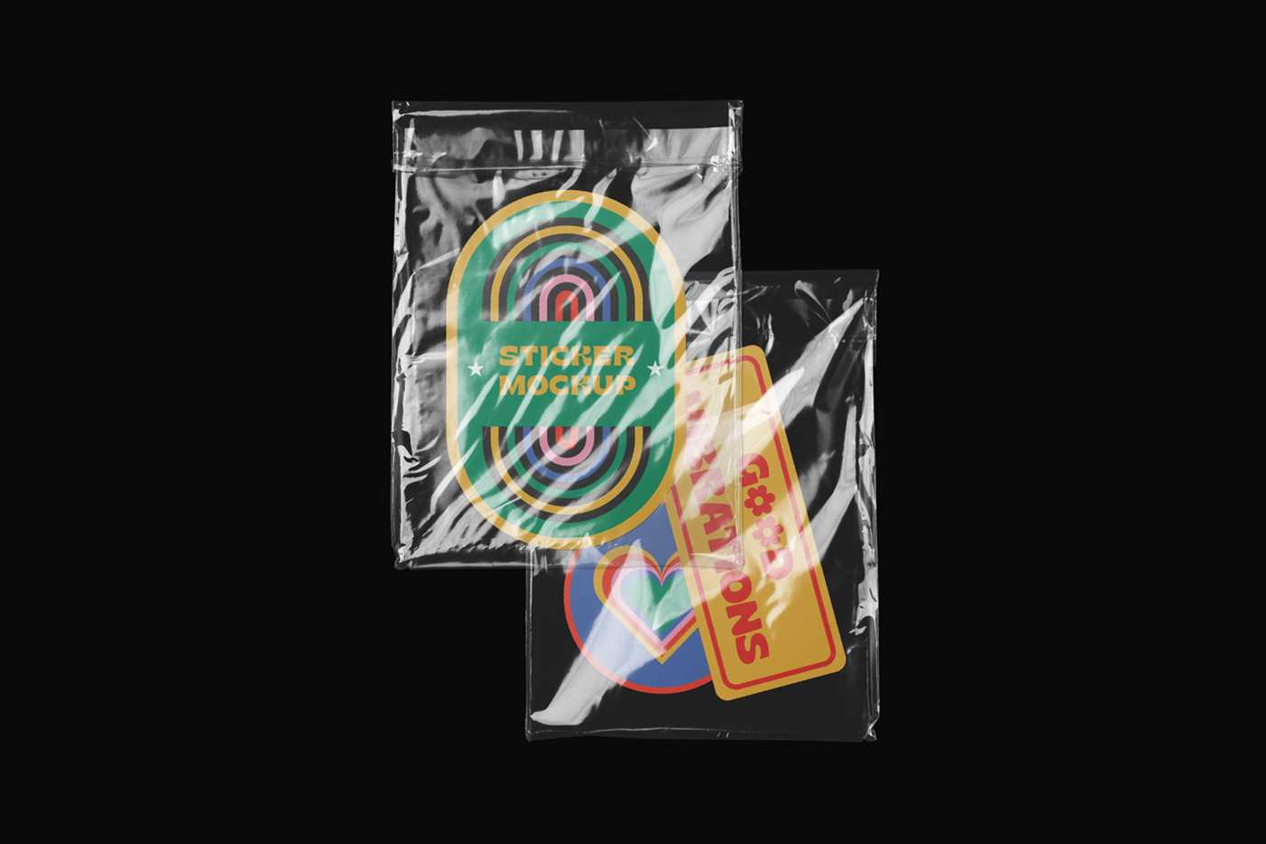 Free Two Foils with Stickers Mockup