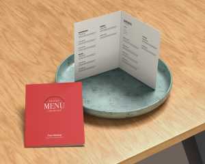 Free Two Fold Restaurant Menu Card Mockup PSD