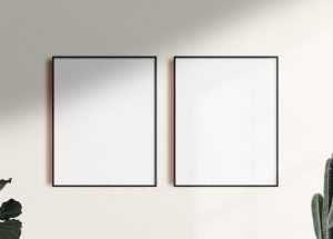 Free Two Poster Frames on a Wall Mockup PSD