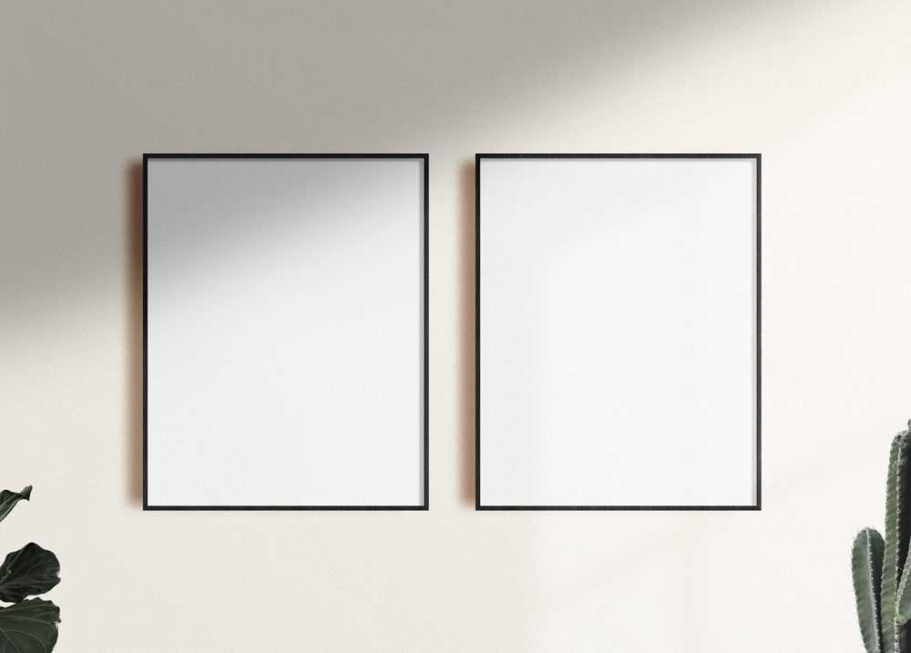 Free Two Poster Frames on a Wall Mockup PSD