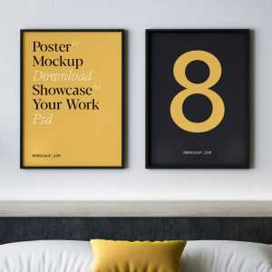 Free Two Posters in Bedroom Mockup