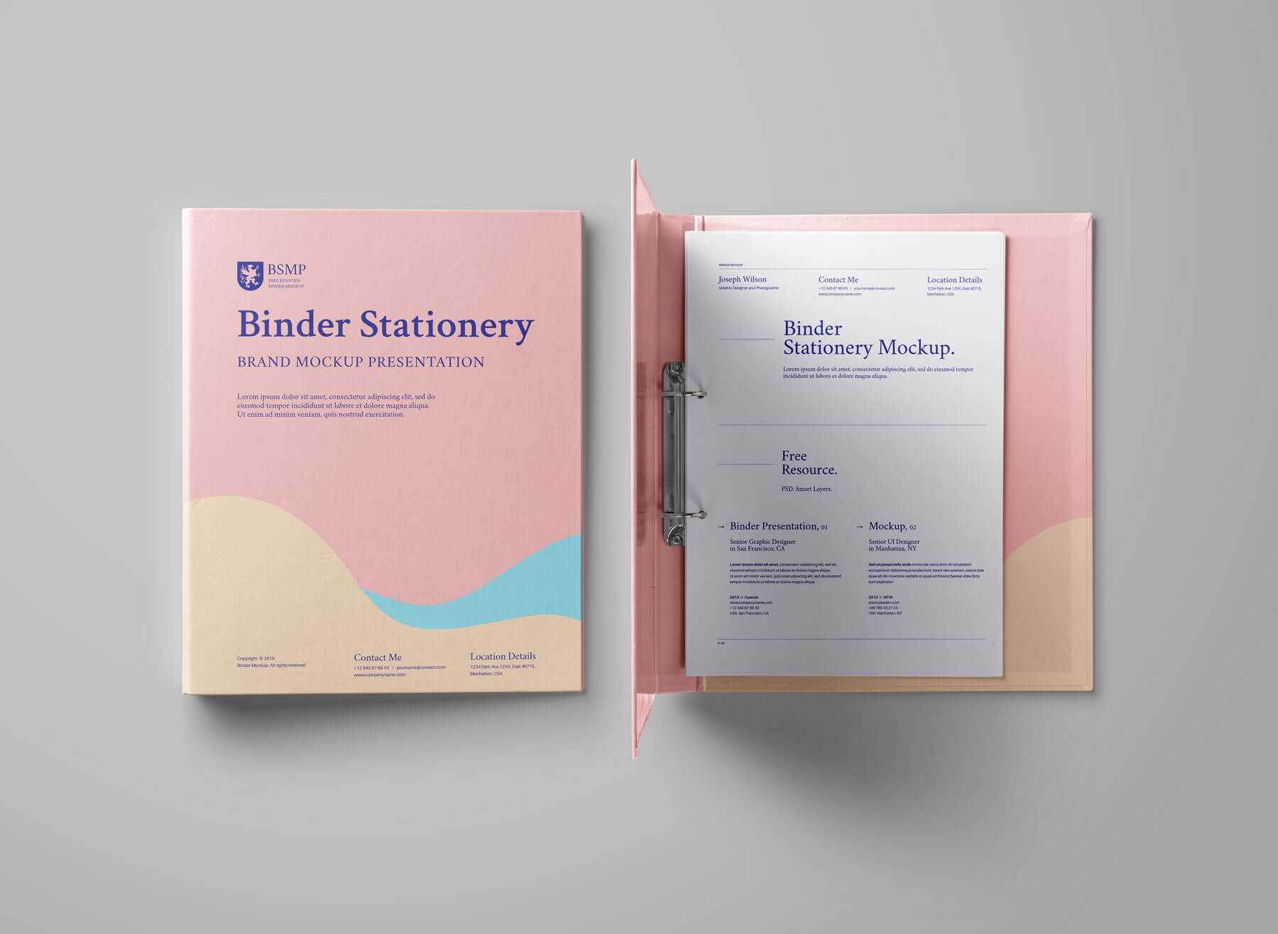 Free Two Ring Binder Folder Mockup Opened and Closed