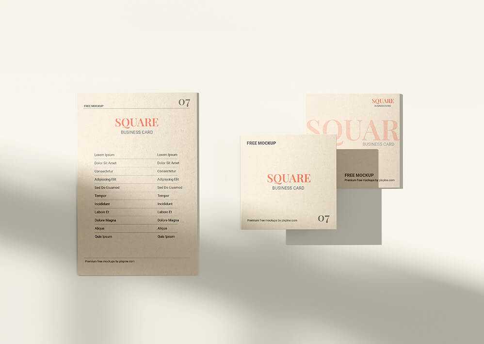 Free Two Square Business Card Mockup with A5 Flyer Mockup PSD