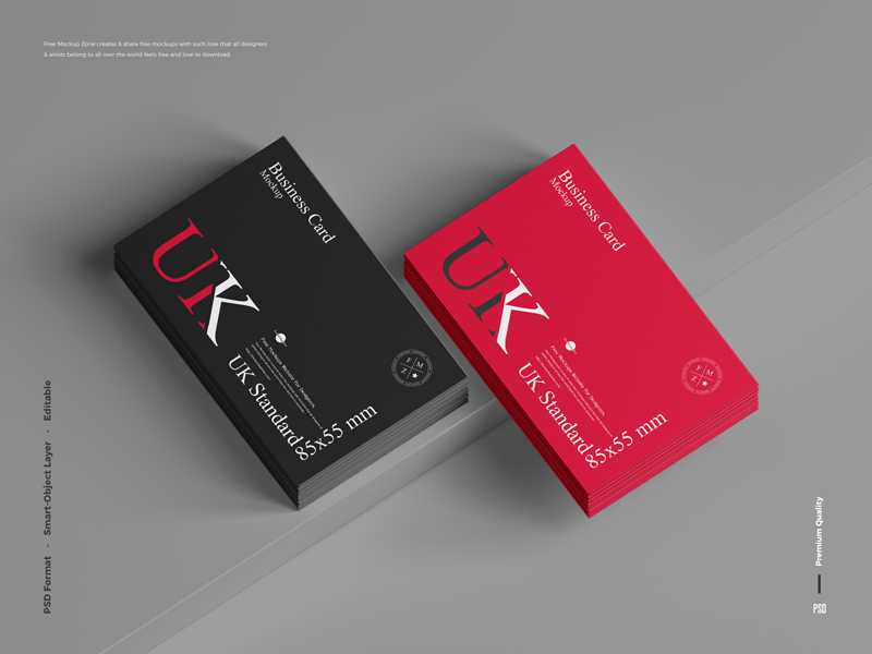 Free UK Standard 85×55 mm Stacked Business Card Mockup PSD - Free Photoshop Files