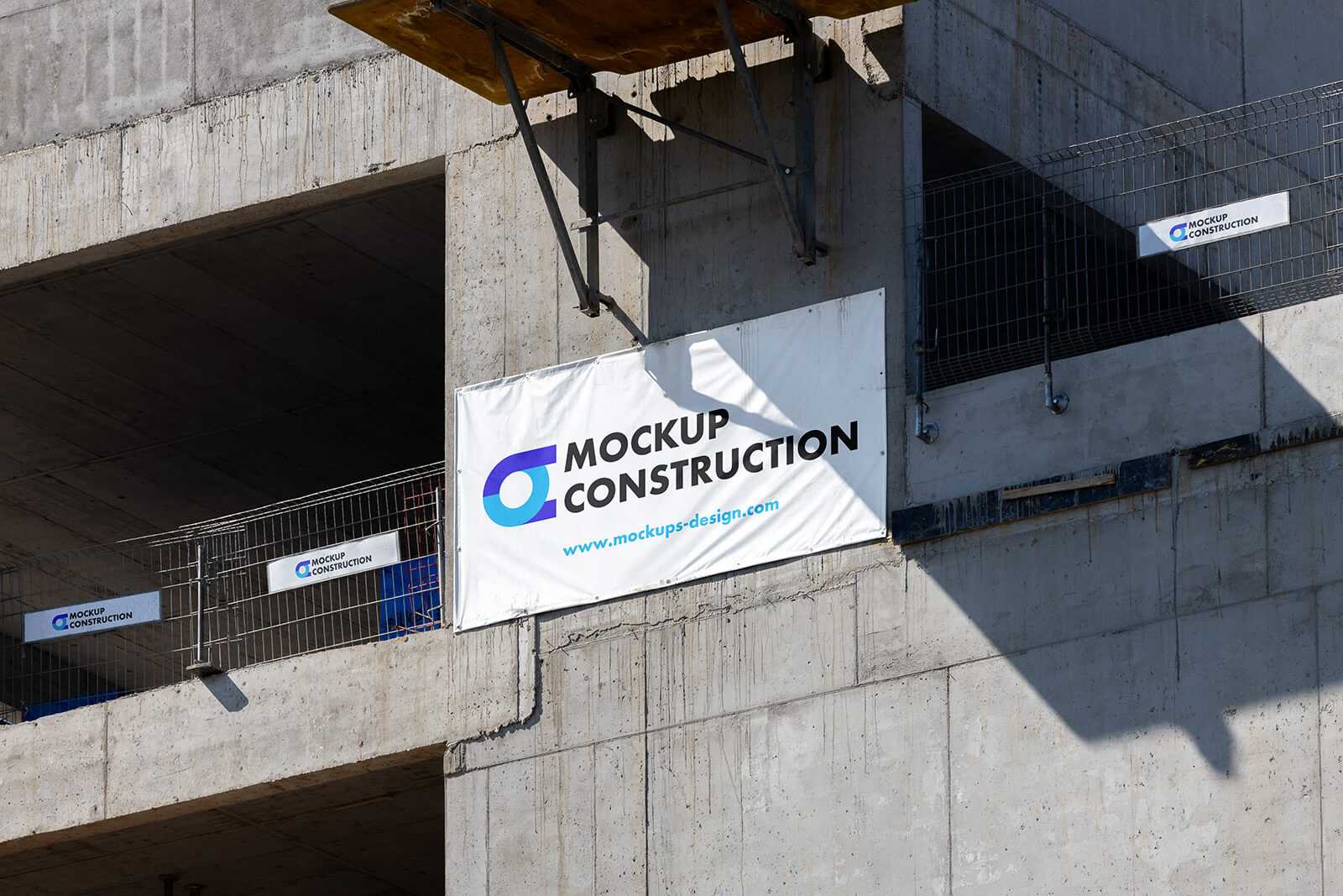 Free Under Construction Building Banner Mockup PSD