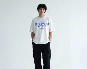 Free Urban Streetwear Studio T-Shirt Mockup PSD – High Quality Minimal Studio Apparel Mockup