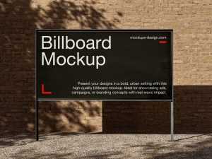 Free Urban Wall Steel Frame Outdoor Billboard Display Stand Mockup PSD Set