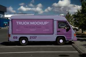 Free Van Food Truck Mockup