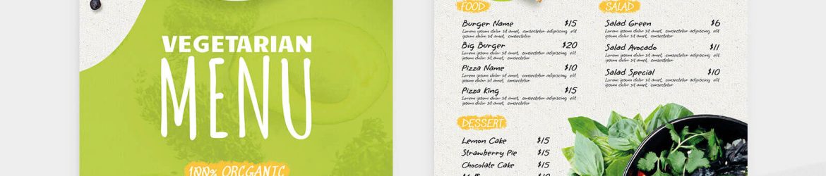 Free Vegetarian Menu Card Design PSD Template
