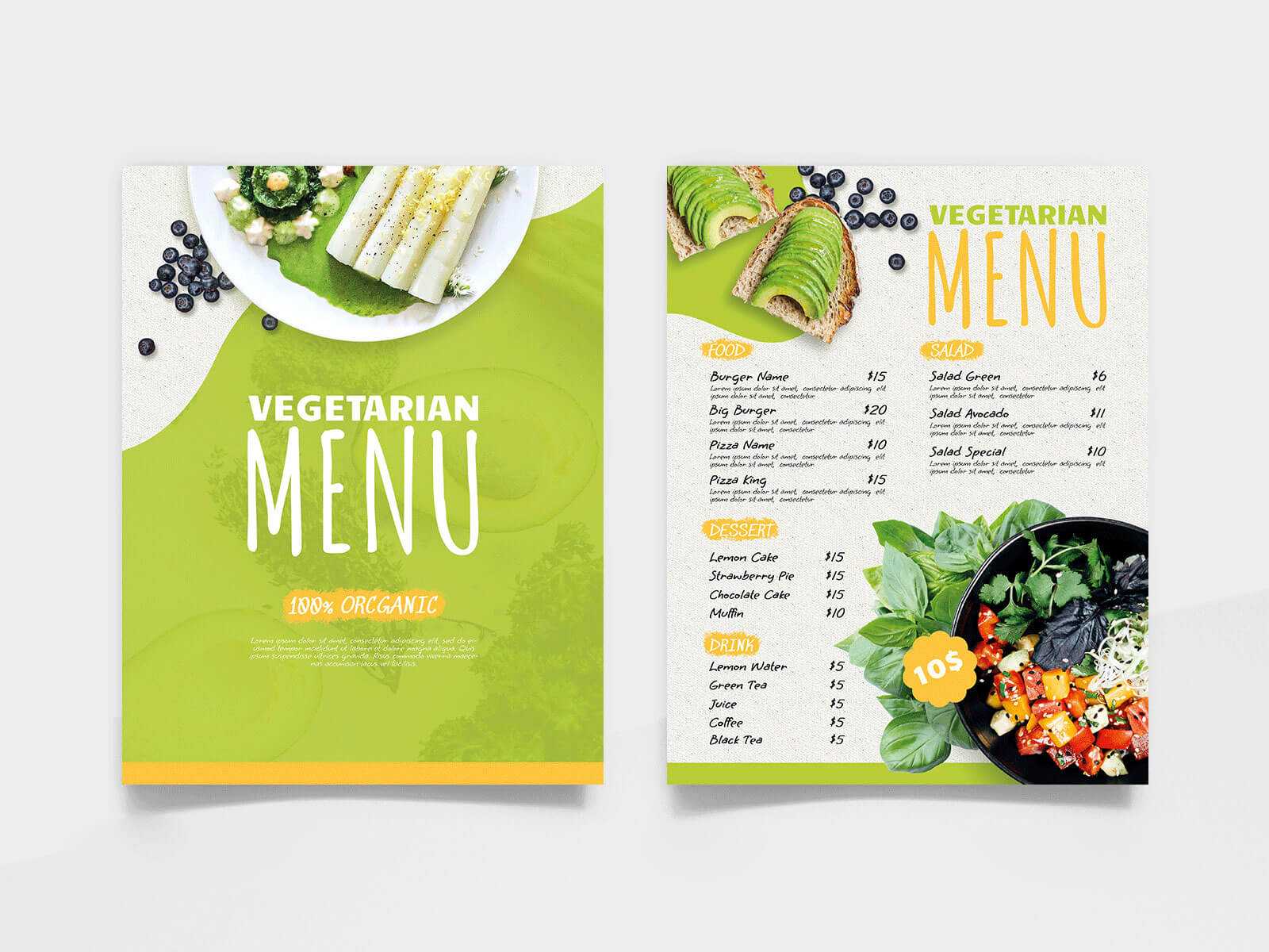 Free Vegetarian Menu Card Design PSD Template