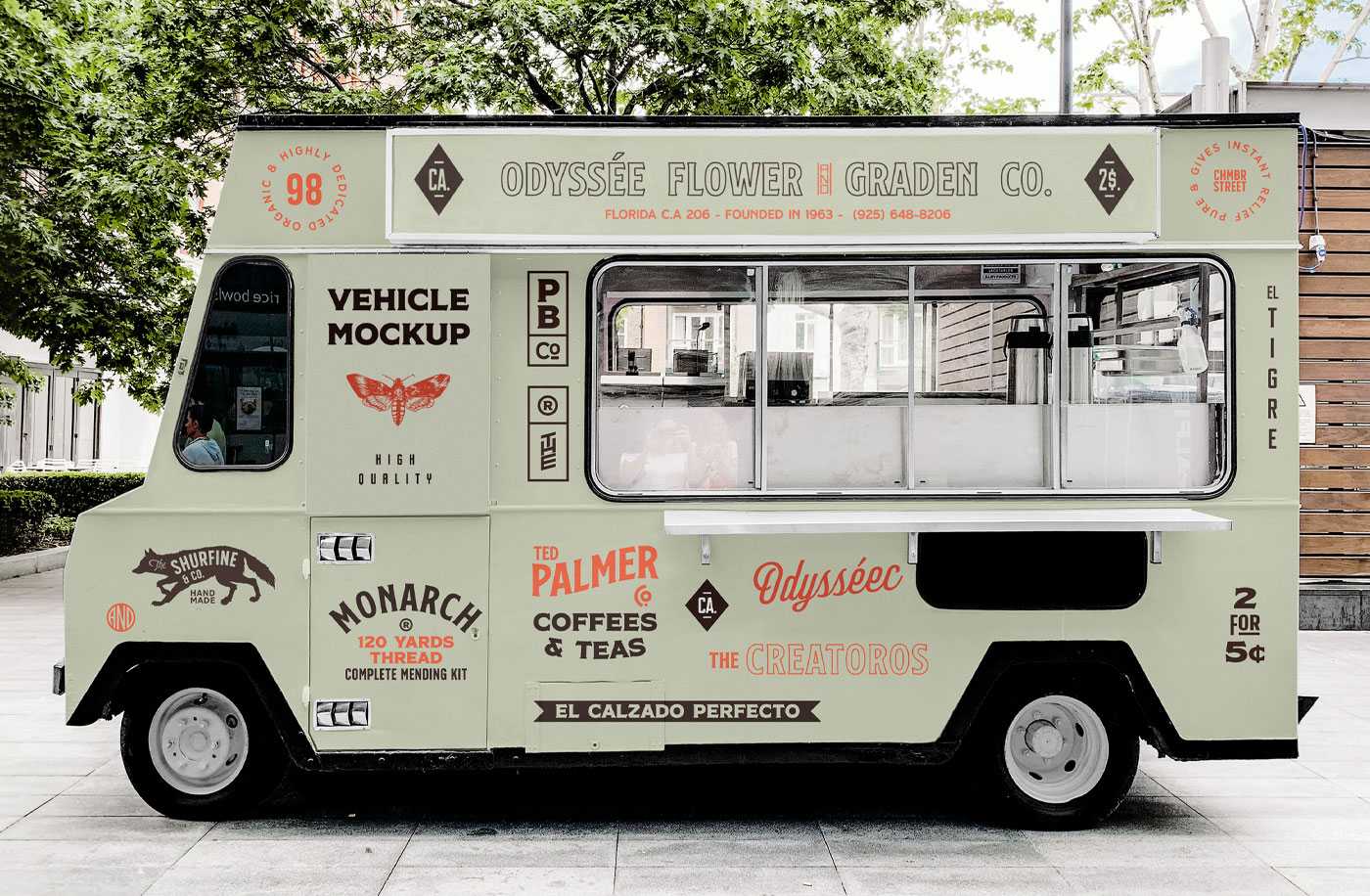 Free Vehicle Branding Food Truck Mockup PSD