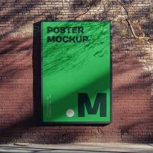 Free Vertical Billboard on th Brick Wall Mockup
