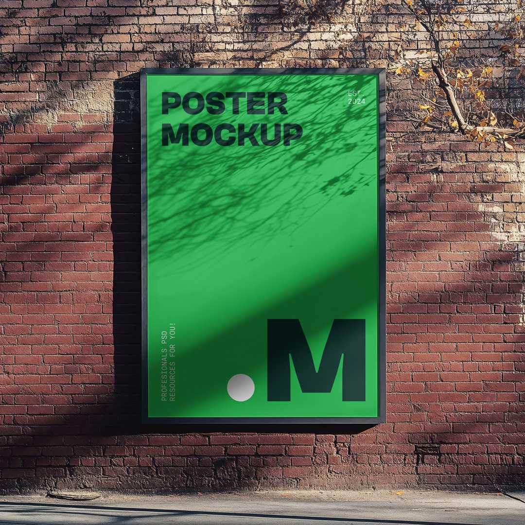 Free Vertical Billboard on th Brick Wall Mockup