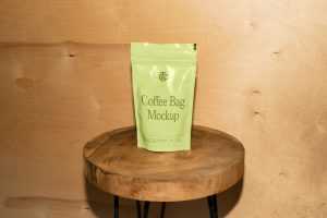 Free Vertical Coffee Bag on Stool Mockup