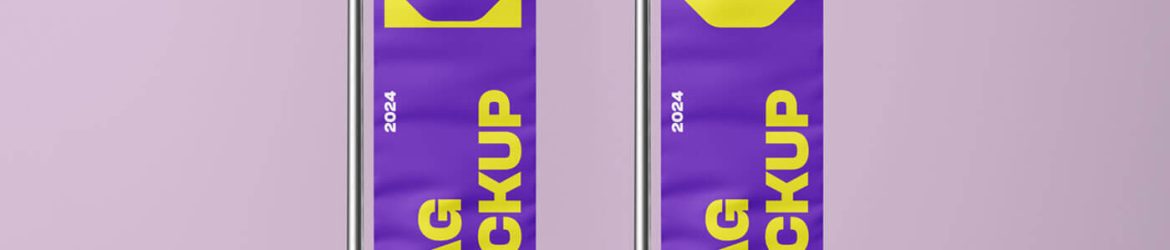 Free Vertical Flag On Pole Mockup PSD