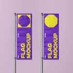 Free Vertical Flag On Pole Mockup PSD