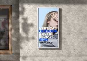 Free Vertical Outdoor Framed Advertising Sign Board Mockup PSD
