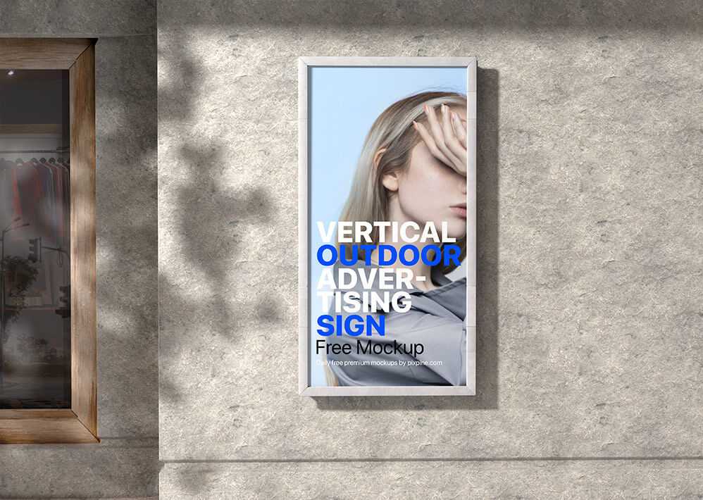 Free Vertical Outdoor Framed Advertising Sign Board Mockup PSD