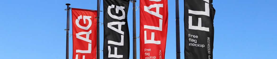 Free Vertical Pole Flag Banners Mockup PSD